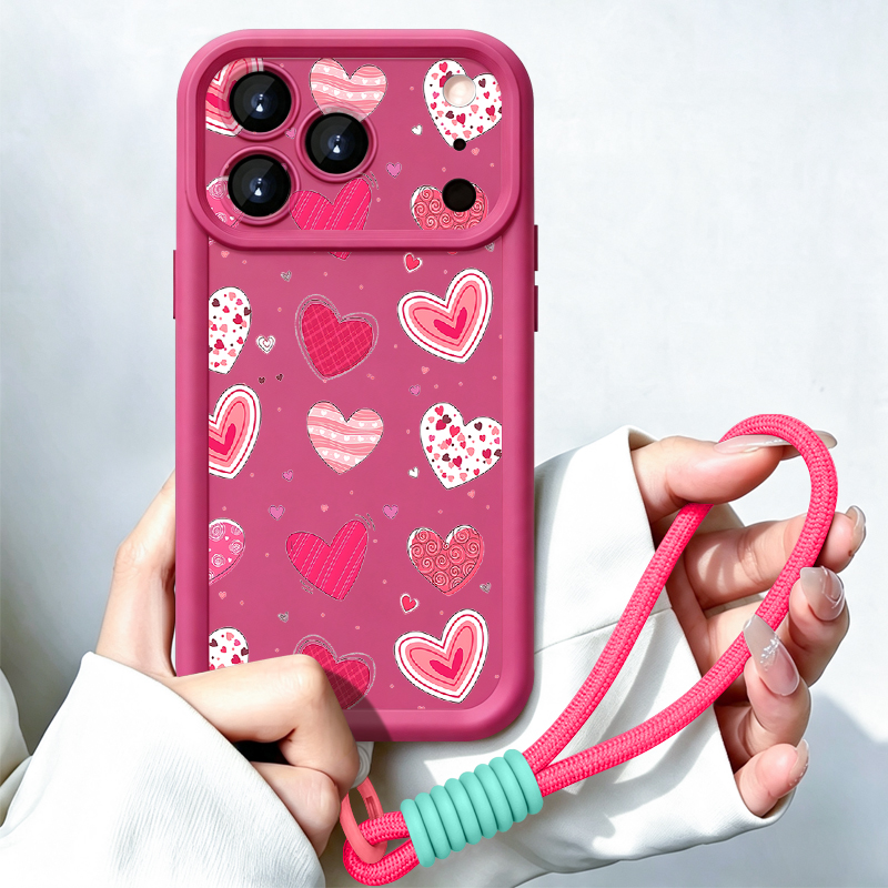 Lanyard Phone Strap - Liefdeshartjespatroon met riemhoesje voor iPhone 17