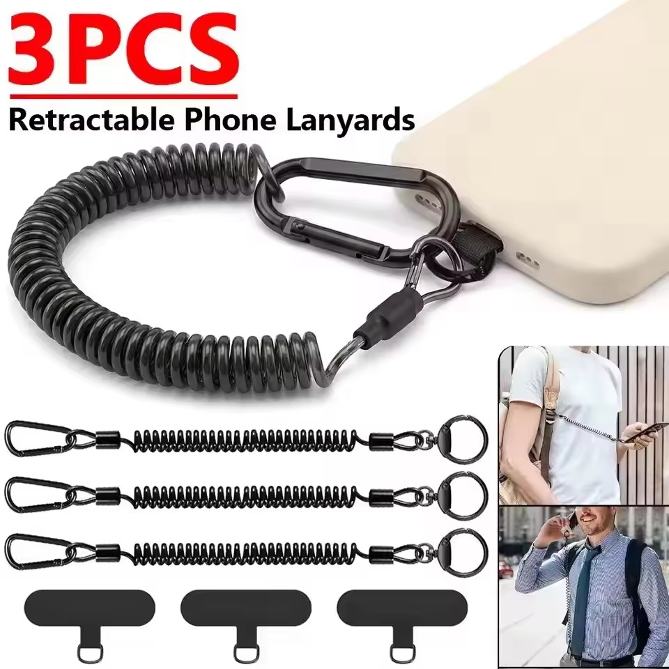 Lanyard Phone Strap - Intrekbare veiligheidskoordjes, anti-diefstal veer-telefoonriemen met bevestigingslipjes,